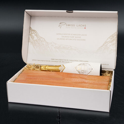 Rauchlachsfilet mit Champagner als Geschenkbox