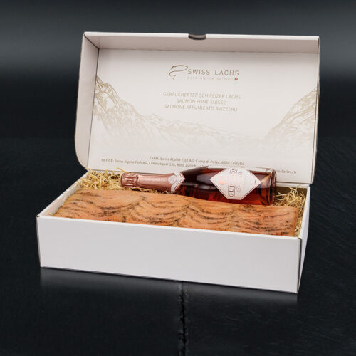 Lachs in Geschenkbox mit Rose Champagner